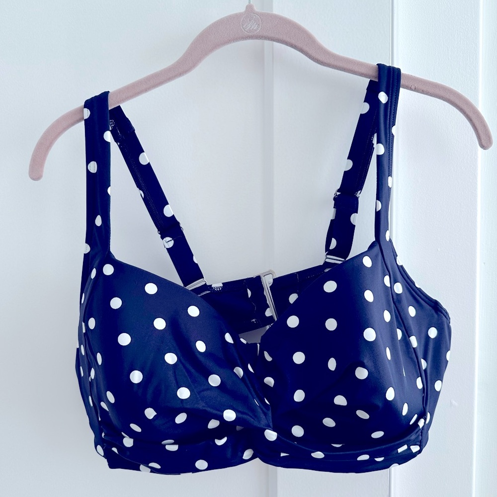 Lands' End Navy and White Polka Dot Underwire Swim Top